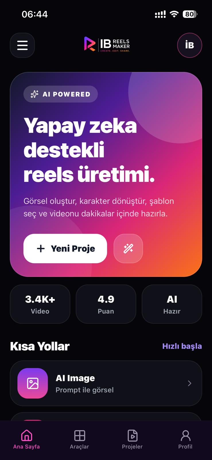 IB Reels Maker ana ekran